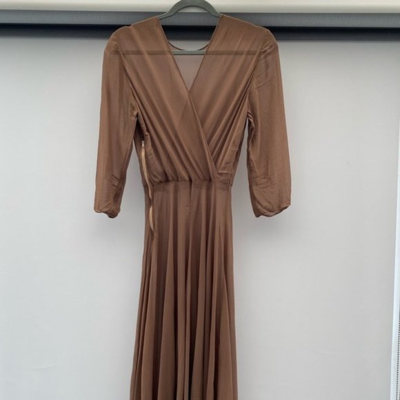 Vintage 1940s Pleated Draped Sheer Wrap Maxi Dress Long Fit & Flare Full Length - Picture 4 of 9